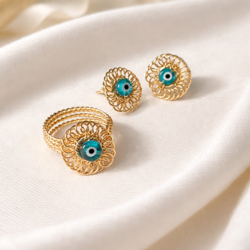 Filigree Evil Eye Ring & Studs