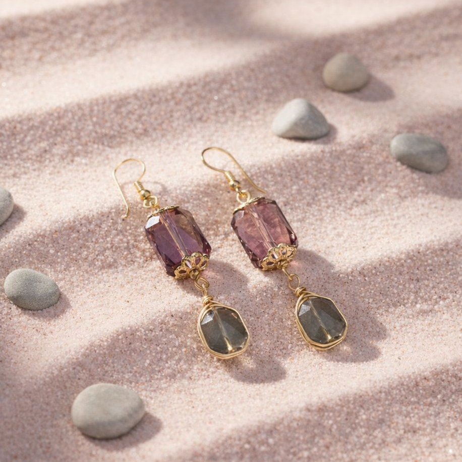 Mauve & Smoky Crystal Earrings