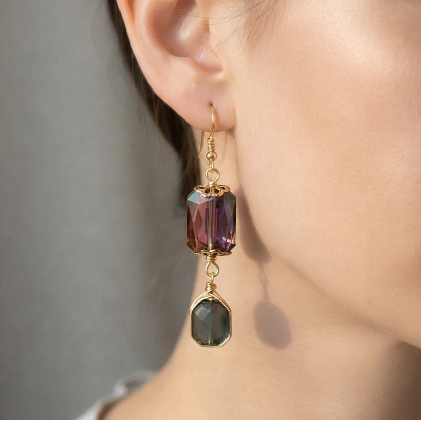 Mauve & Smoky Crystal Earrings