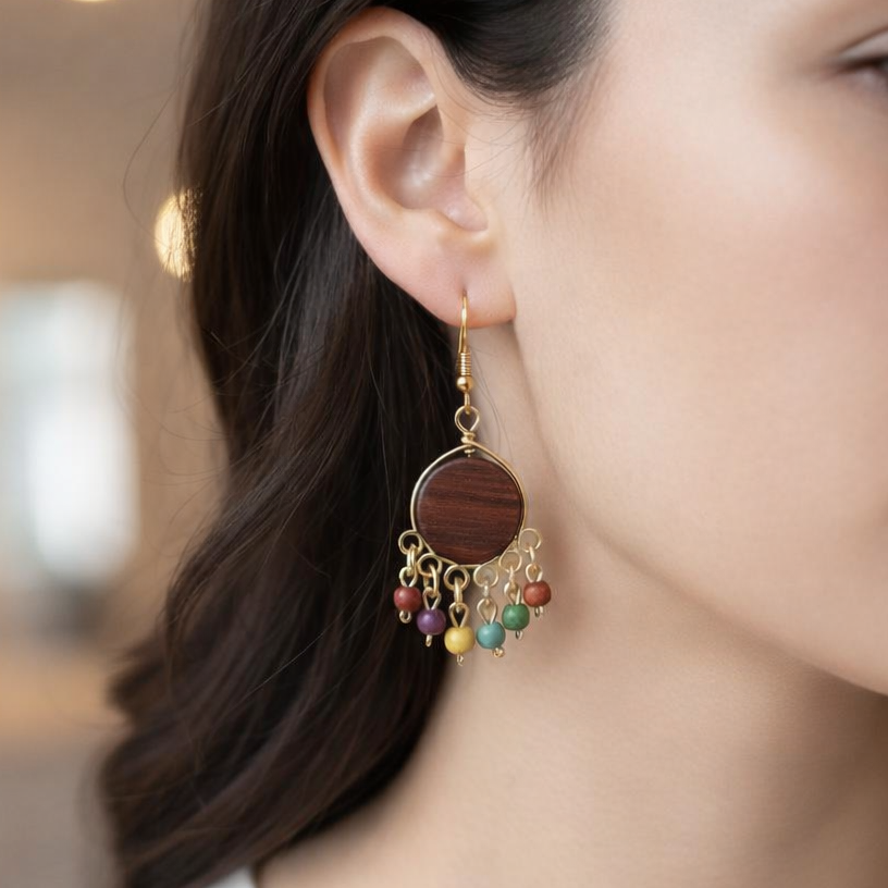 Earth & Rainbow Wood Earrings