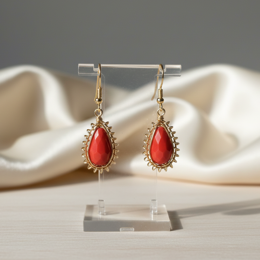 Red Aura Teardrop Earrings