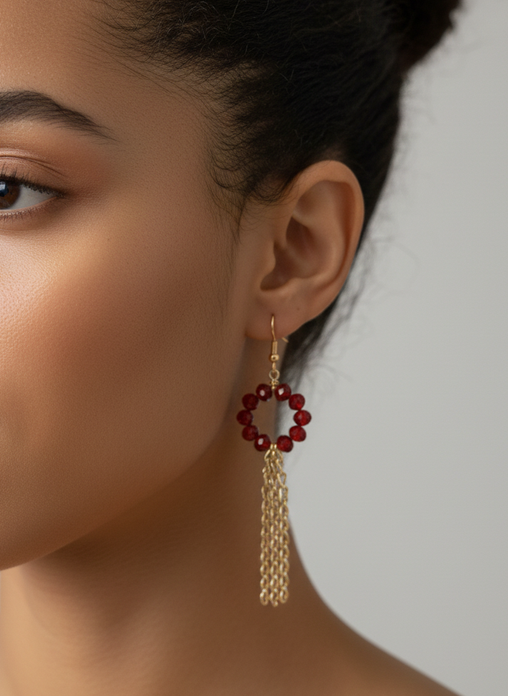 Scarlet Halo Tassel Earrings