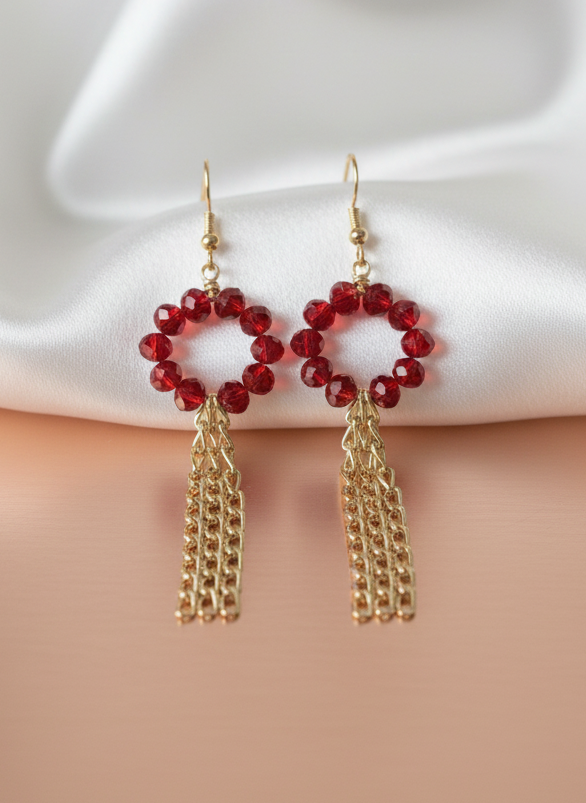 Scarlet Halo Tassel Earrings
