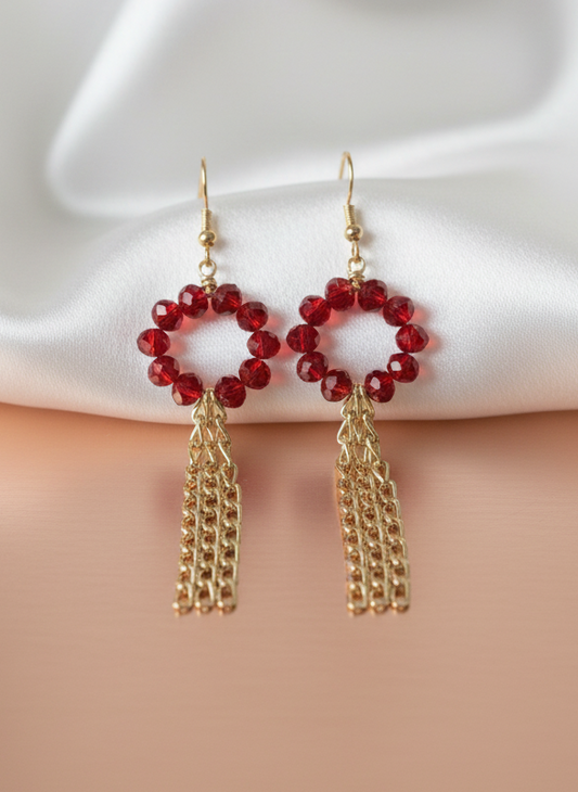 Scarlet Halo Tassel Earrings