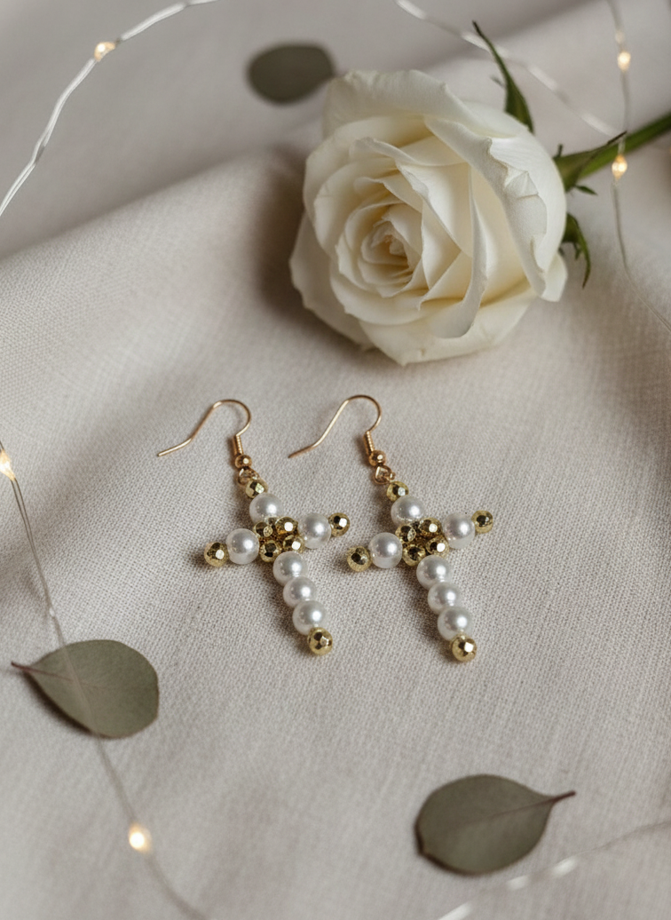The Pearl Cross Earrings