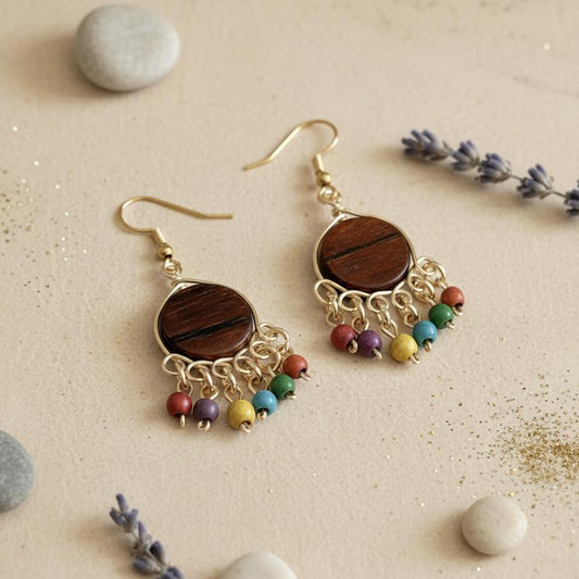 Earth & Rainbow Wood Earrings