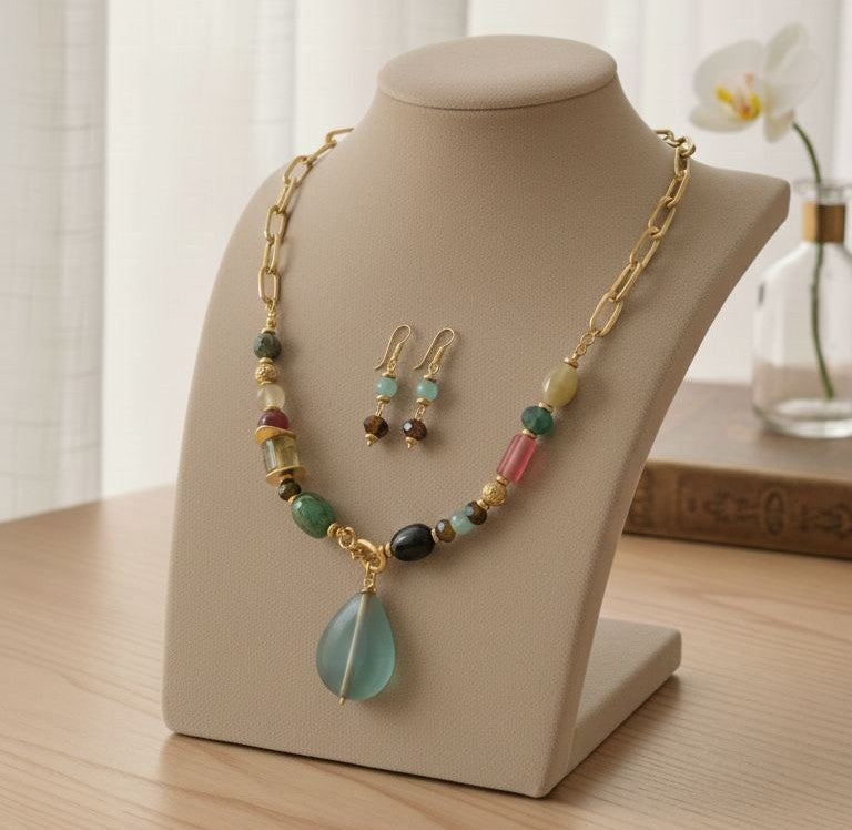 Gold and Sea Agate set